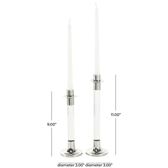 Silver Stainless Steel Candle Holder with Clear Glass Center Set